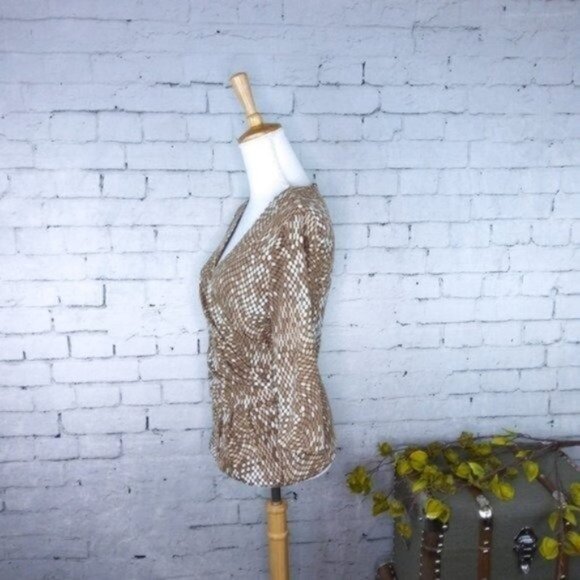 Tesori Silk Jersey Knit Surplice Top Brown Small - Picture 2 of 5